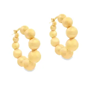 18k Yellow Gold Medium Beaded Hoop Earring