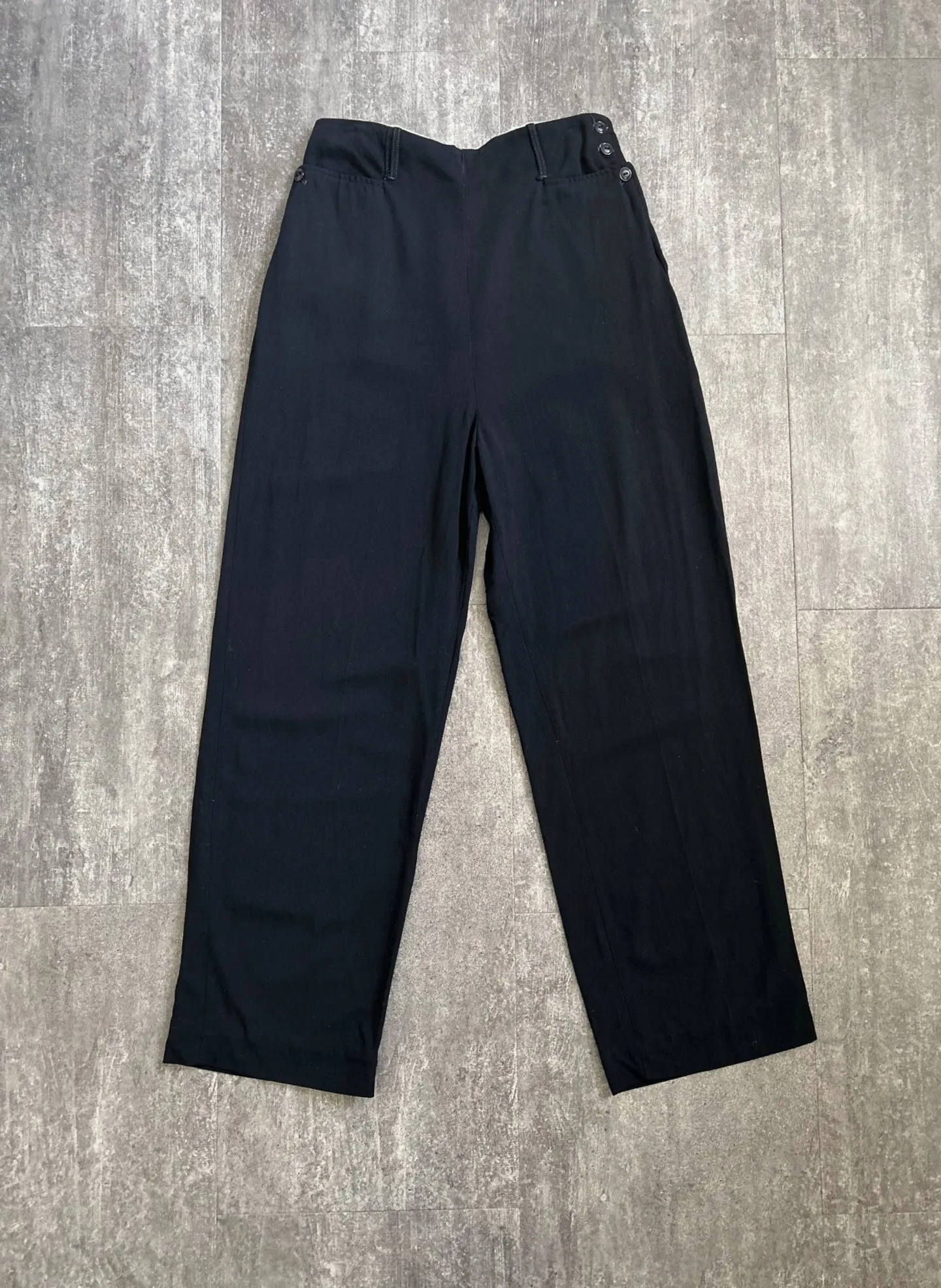 1940s black pants . vintage 40s side button trousers. 26 waist