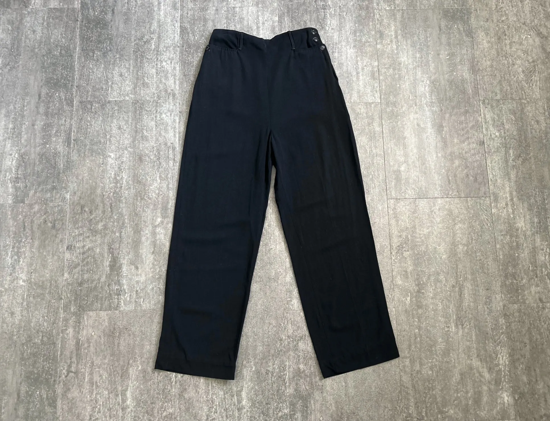 1940s black pants . vintage 40s side button trousers. 26 waist