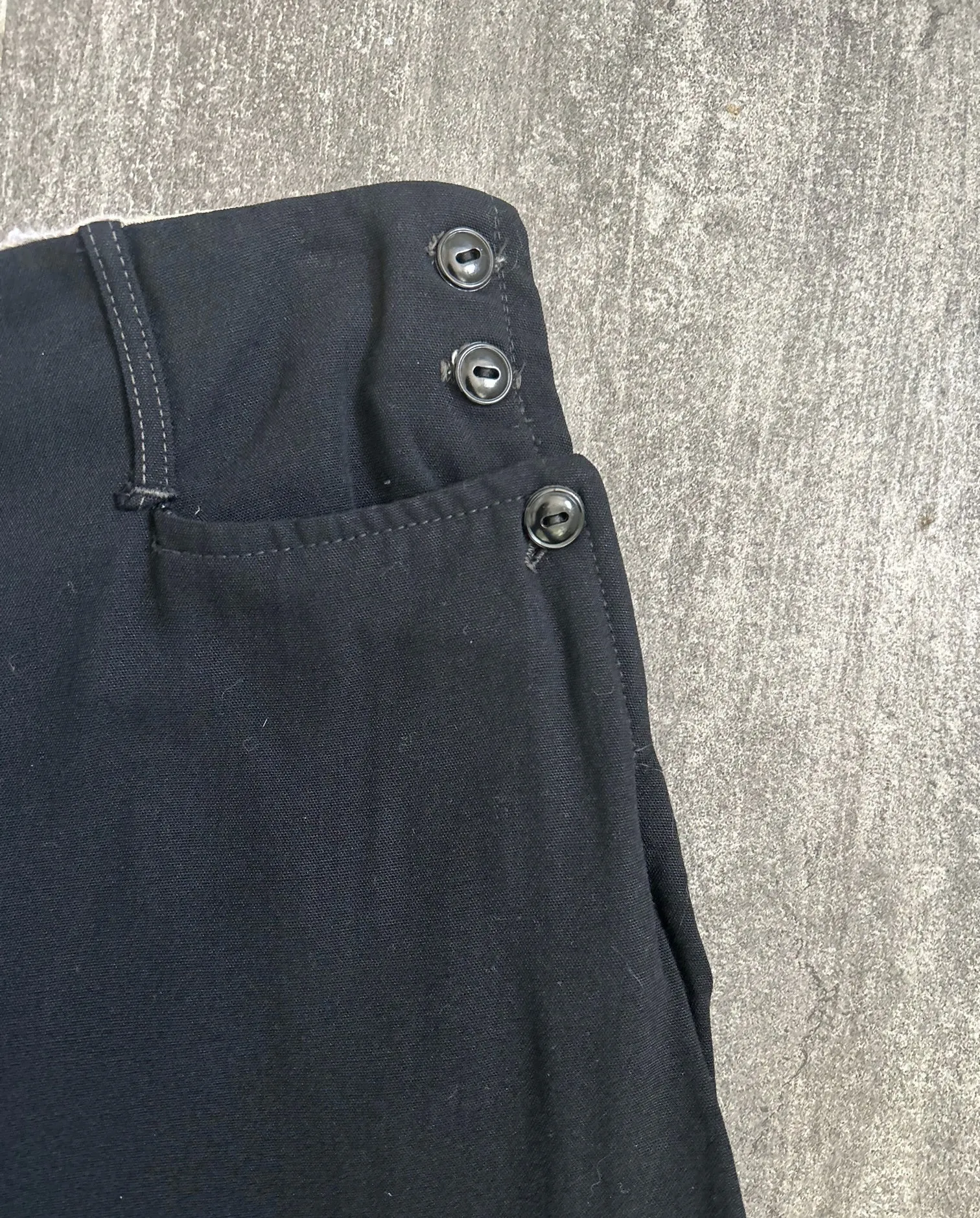1940s black pants . vintage 40s side button trousers. 26 waist