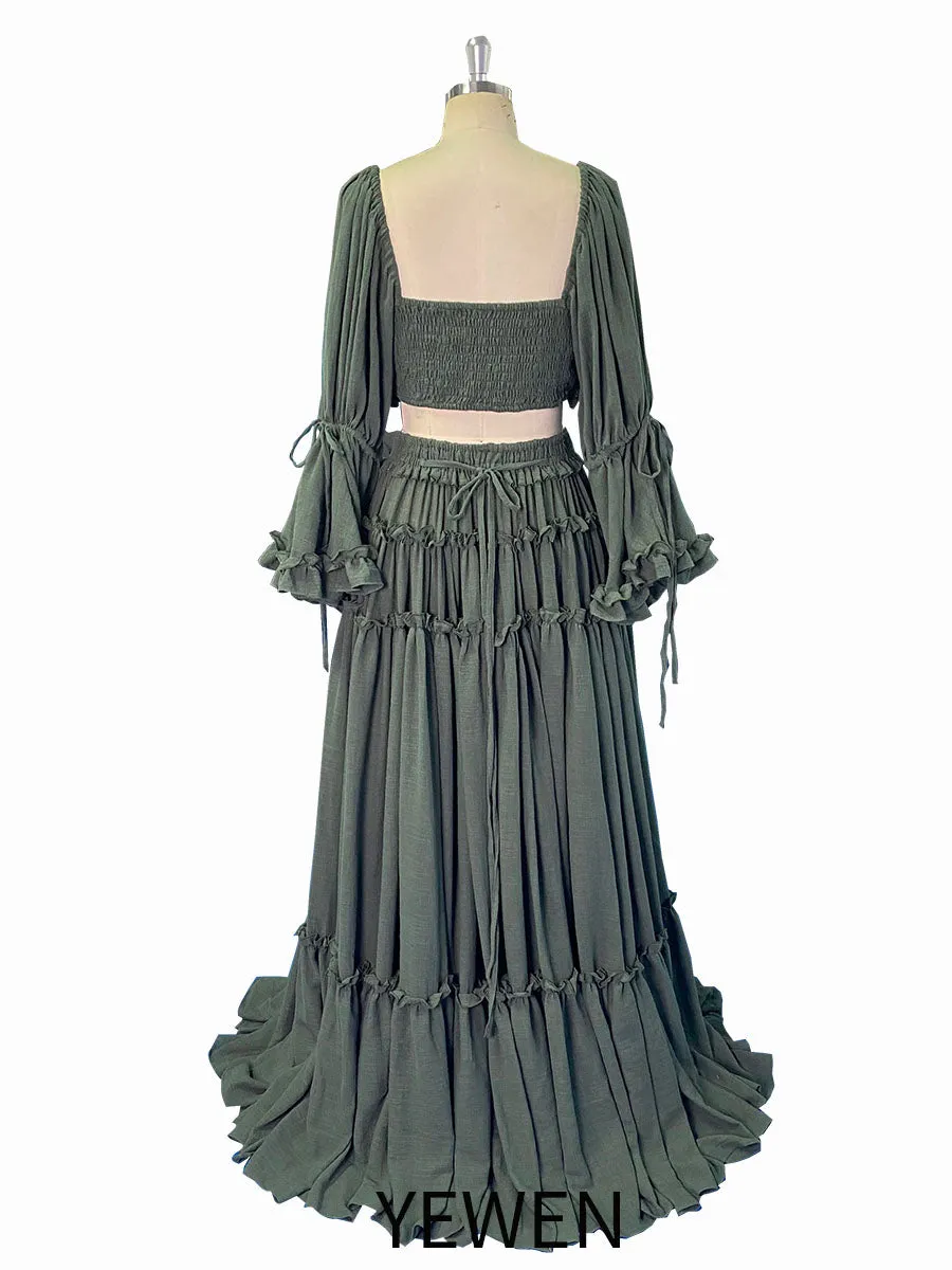 2 Piece Set Boho Cotton Woman Maxi Dresses for Photo Shoot Fancy Photography Props YW231020-1