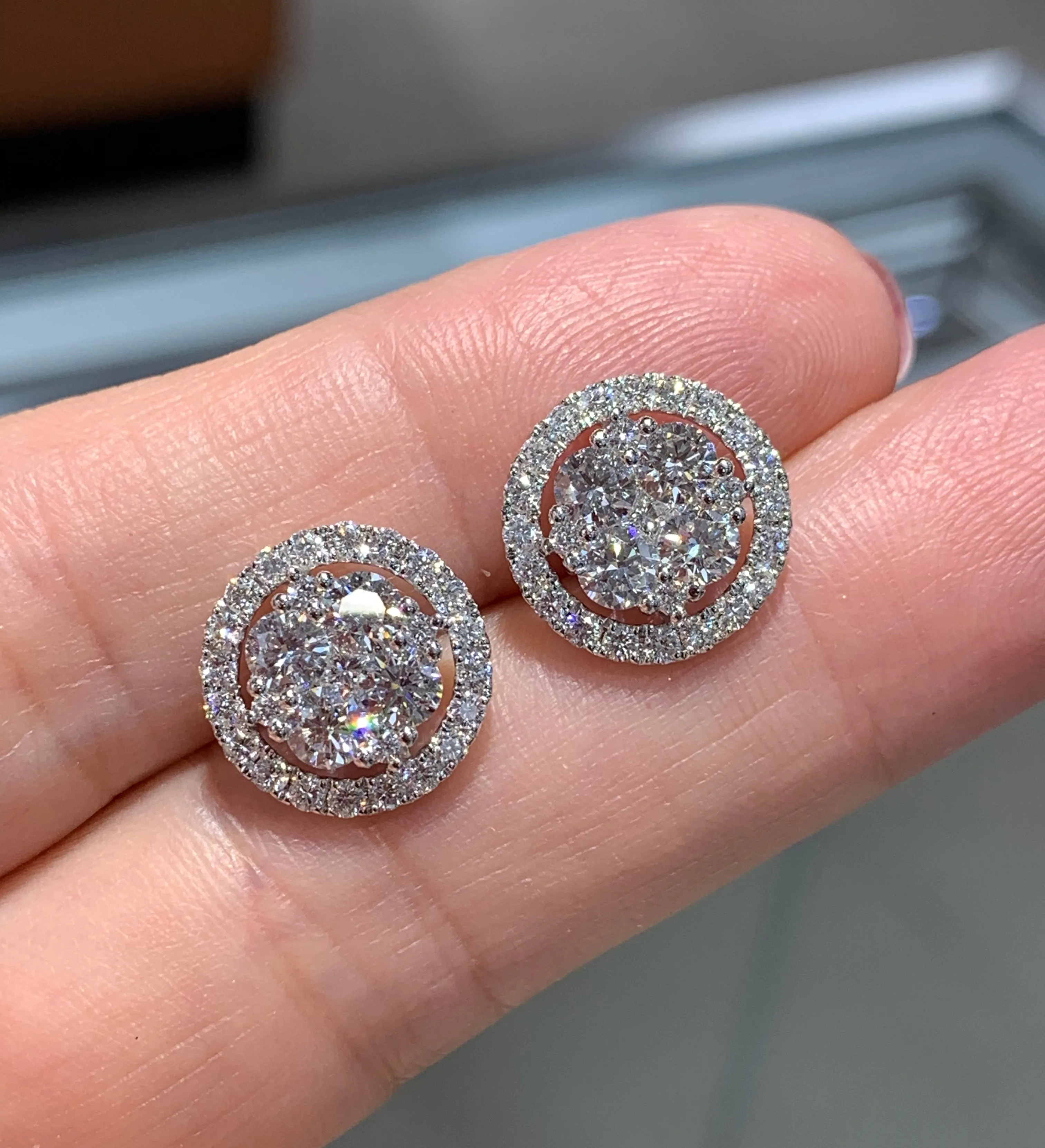 2.14ctw Diamond Cluster Halo Stud Earrings