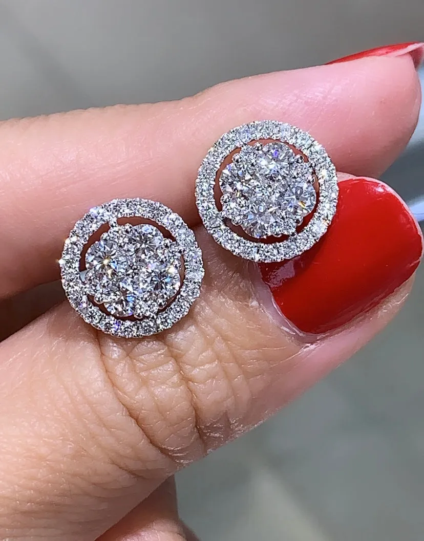 2.14ctw Diamond Cluster Halo Stud Earrings