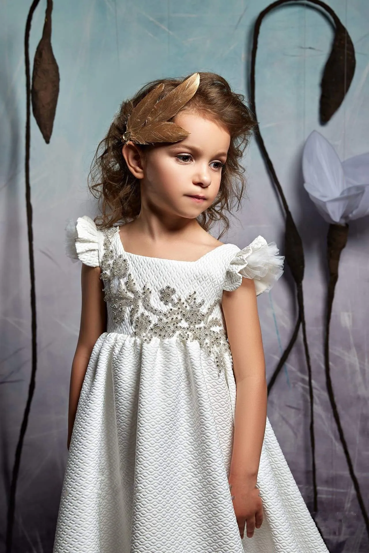 2306 Boho Style Girls Flounce Short-sleeve Open Back Maxi Dress for Birthday or Wedding