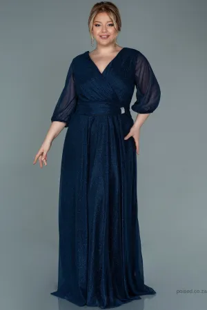 30067 Navy Blue Draped Buckle Detail Glittery Dress