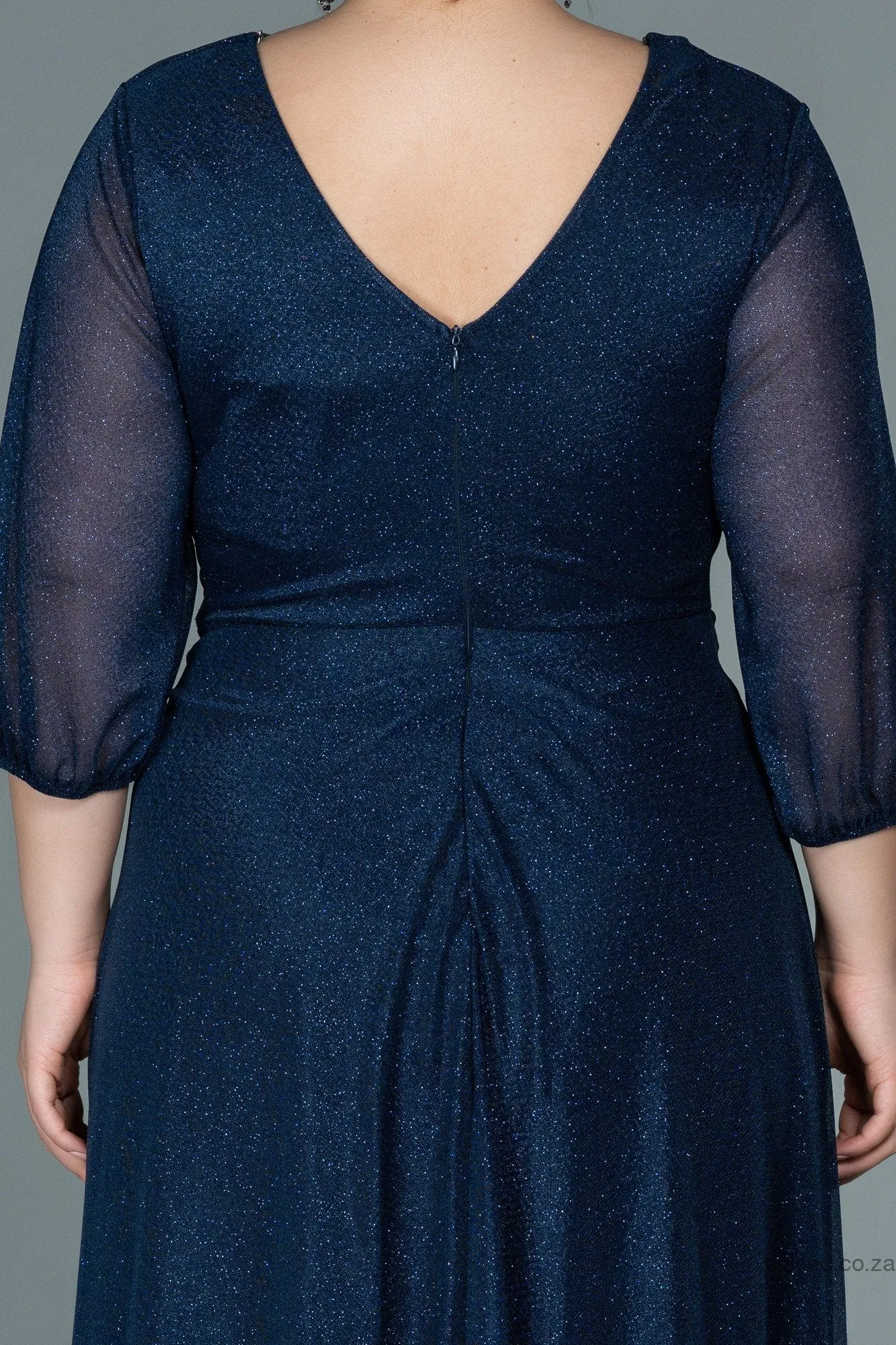 30067 Navy Blue Draped Buckle Detail Glittery Dress