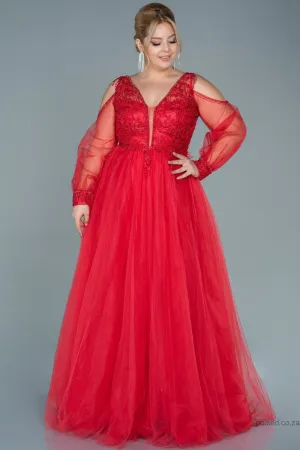 30070 Red Embroidered Open Back Tulle Princess Dress