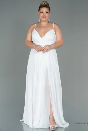 30208 Off-White Back Cross Strap Slit Chiffon Dress