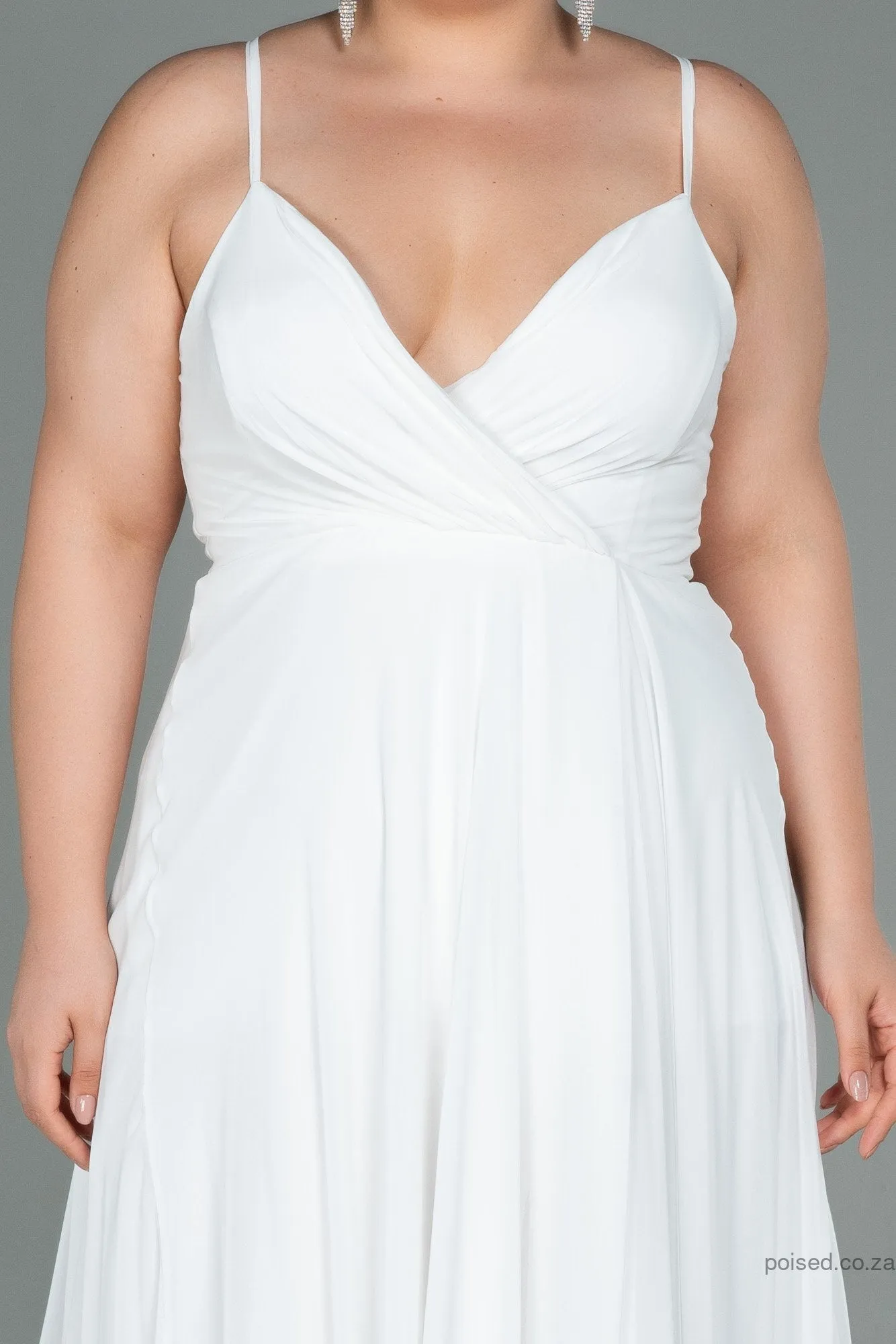 30208 Off-White Back Cross Strap Slit Chiffon Dress