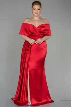 30220 Red Draped Slit Strapless Satin Dress
