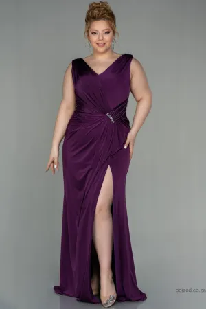 30271 Purple Slit Draped Dress