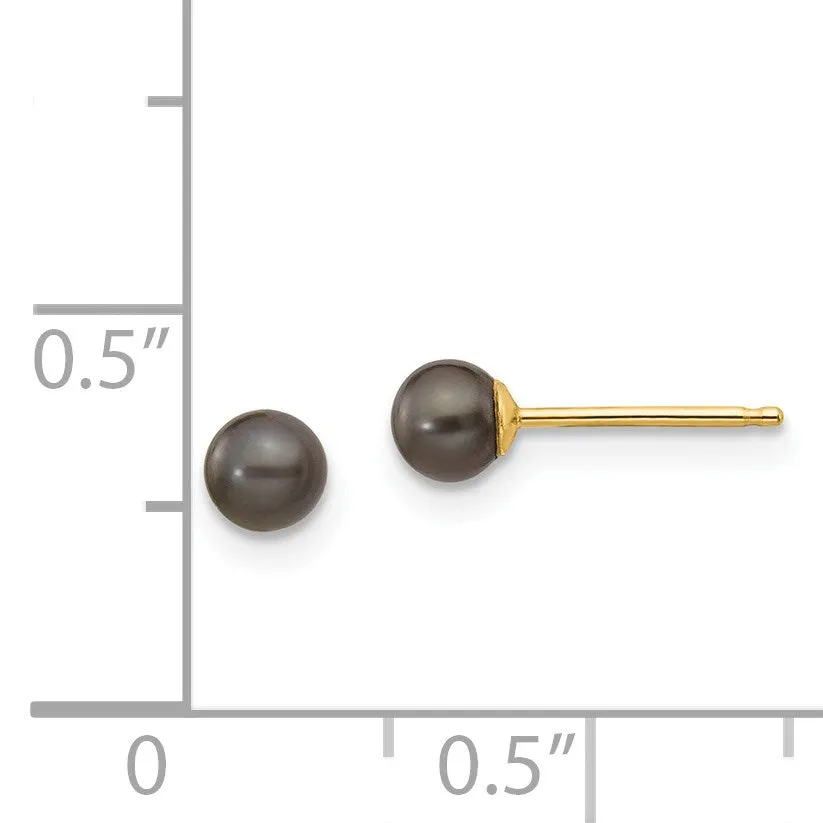 3MM Round Pearl Stud Earrings in 14KT Yellow Gold