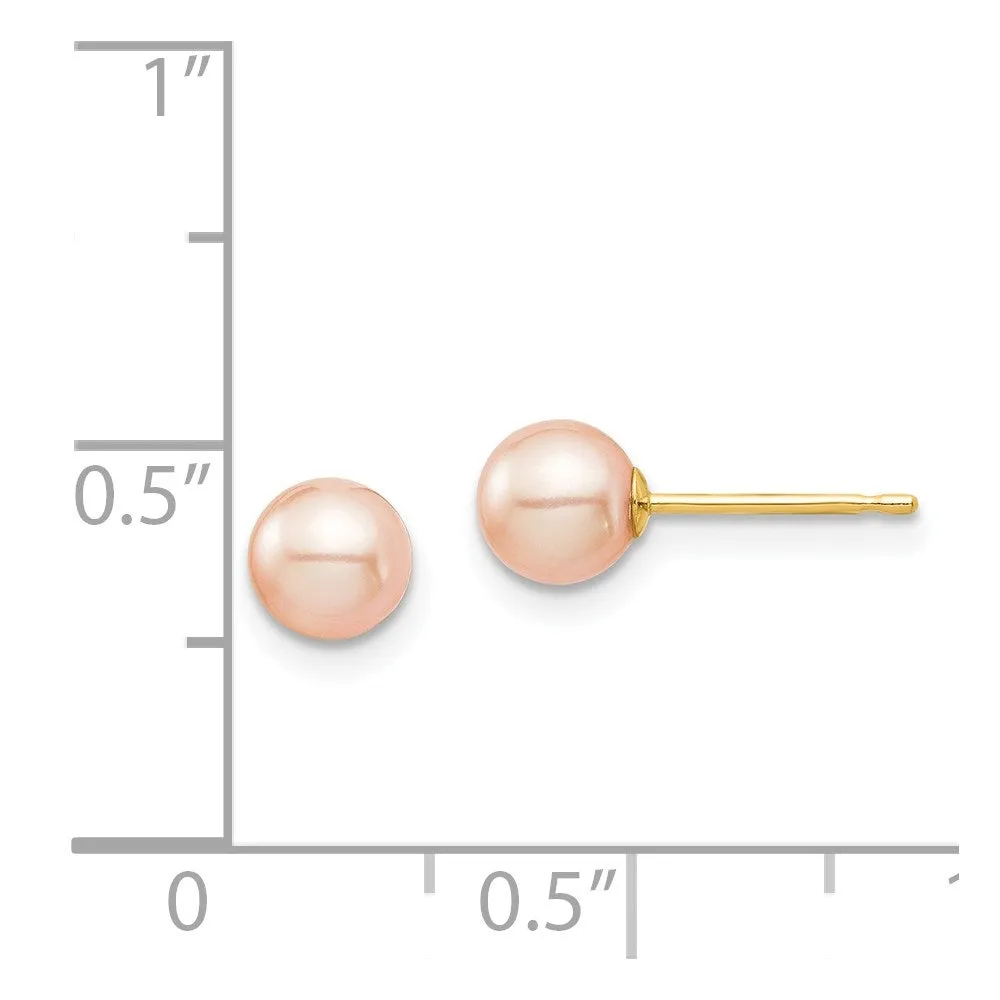 5MM Round Pearl Stud Earrings in 14KT Yellow Gold