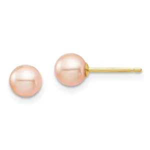 5MM Round Pearl Stud Earrings in 14KT Yellow Gold