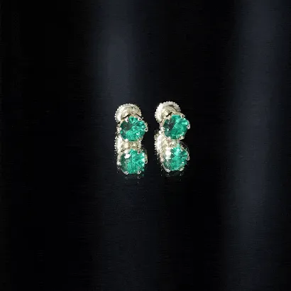 6 MM Round Cut Created Emerald Solitaire Stud Earrings in Lotus Basket Setting