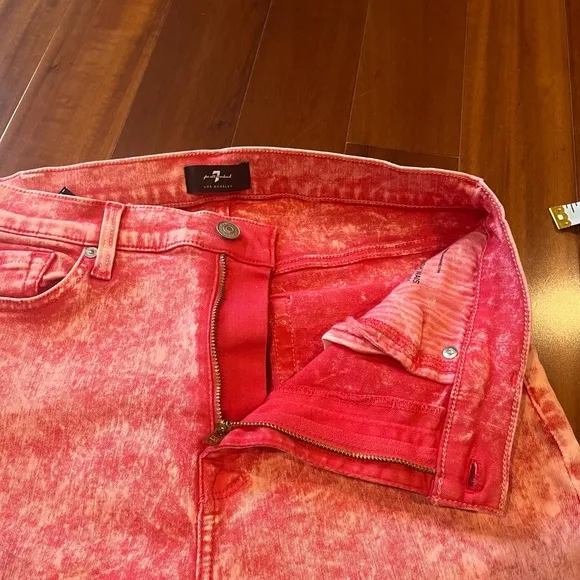 7 For All Mankind Pink High Waist Jean Denim Ankle Skinny Acid Wash Pants Sz 30