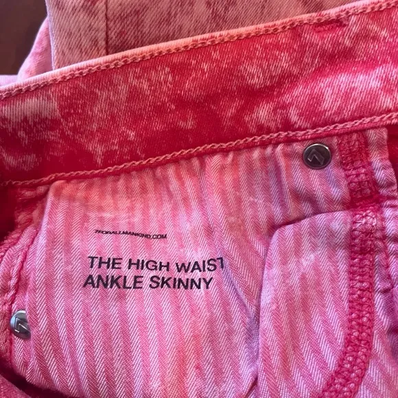 7 For All Mankind Pink High Waist Jean Denim Ankle Skinny Acid Wash Pants Sz 30