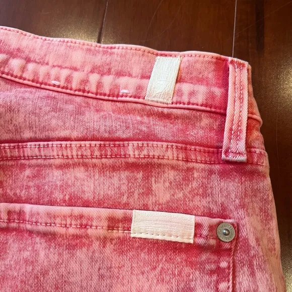 7 For All Mankind Pink High Waist Jean Denim Ankle Skinny Acid Wash Pants Sz 30