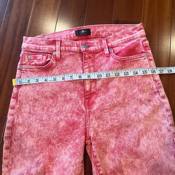7 For All Mankind Pink High Waist Jean Denim Ankle Skinny Acid Wash Pants Sz 30