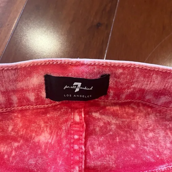 7 For All Mankind Pink High Waist Jean Denim Ankle Skinny Acid Wash Pants Sz 30