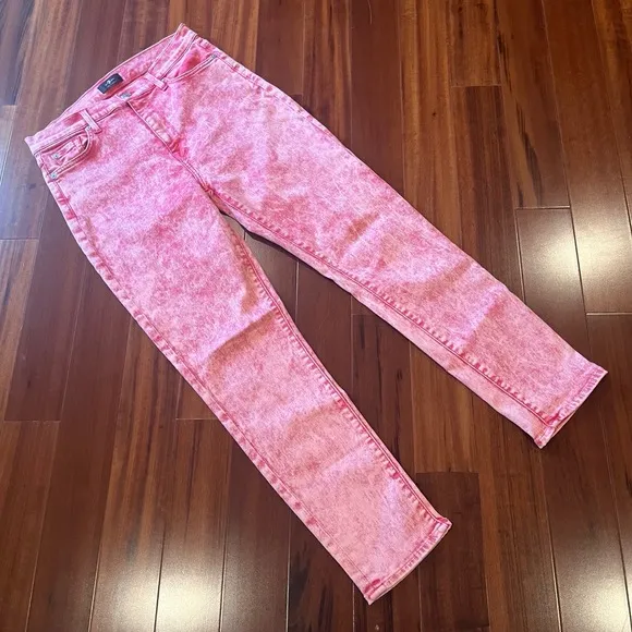 7 For All Mankind Pink High Waist Jean Denim Ankle Skinny Acid Wash Pants Sz 30