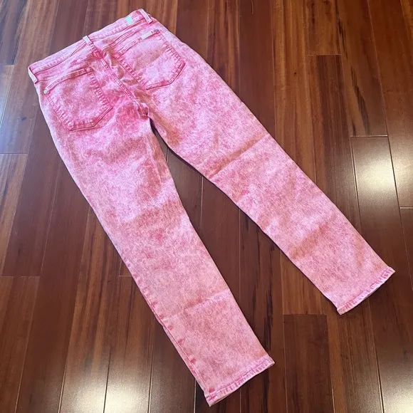 7 For All Mankind Pink High Waist Jean Denim Ankle Skinny Acid Wash Pants Sz 30