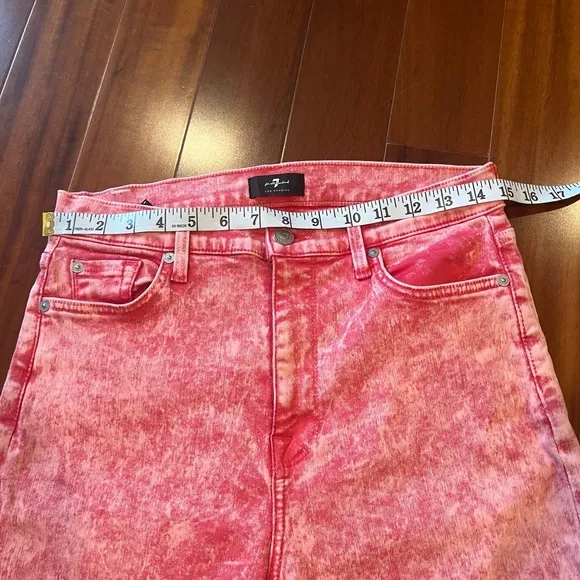 7 For All Mankind Pink High Waist Jean Denim Ankle Skinny Acid Wash Pants Sz 30