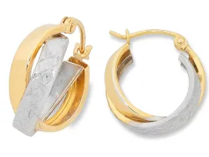 9ct Two Tone Silver Infused Hoop Earrings- 3mm x 16mm