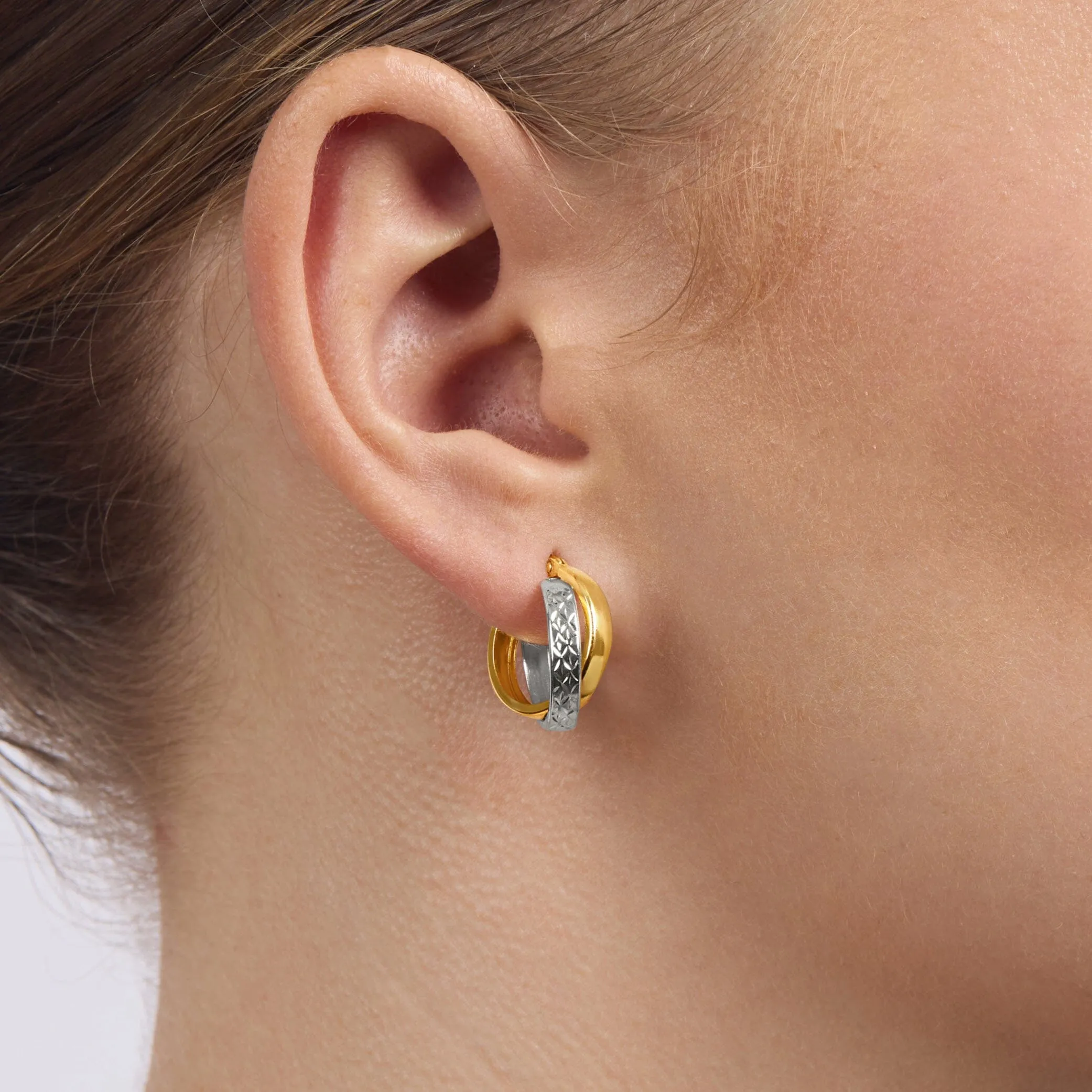 9ct Two Tone Silver Infused Hoop Earrings- 3mm x 16mm