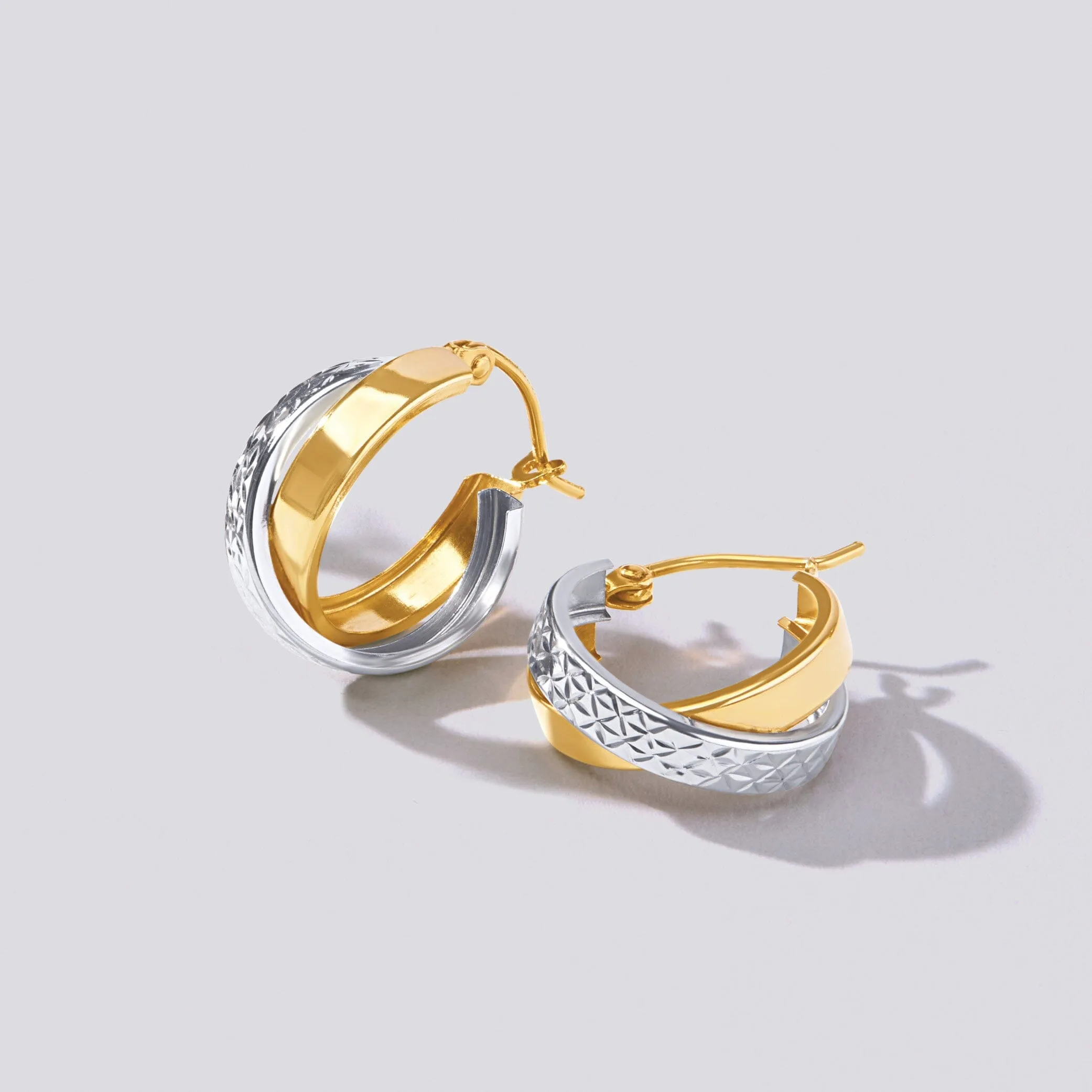 9ct Two Tone Silver Infused Hoop Earrings- 3mm x 16mm