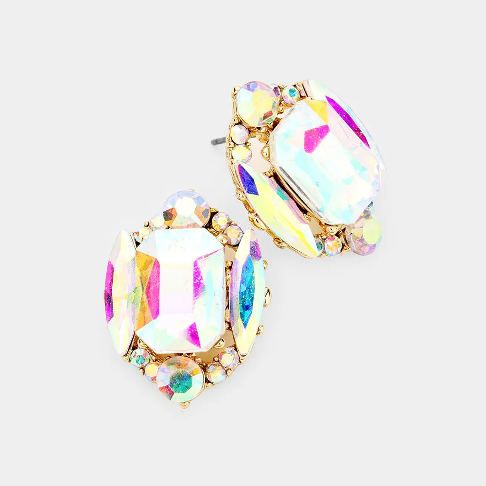 AB Multi Stone Shape Pageant Stud Earrings on Gold| Interview Earrings  |  442533