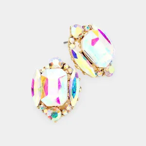 AB Multi Stone Shape Pageant Stud Earrings on Gold| Interview Earrings  |  442533