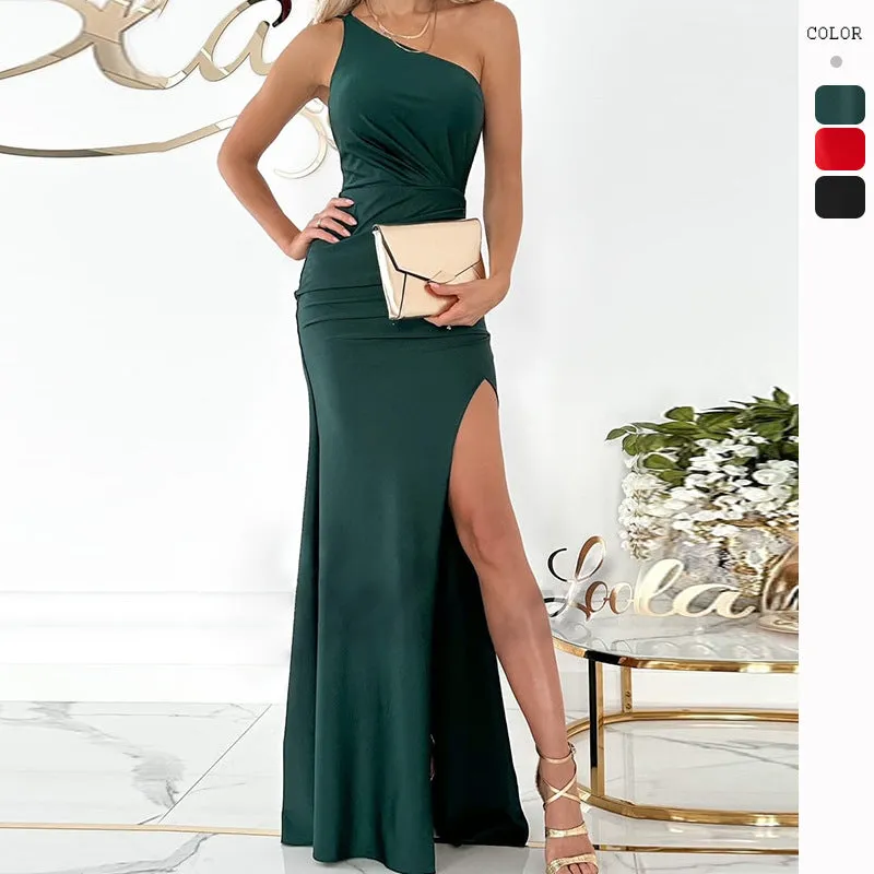 Alda One Shoulder Charming High Low Crepe Dress
