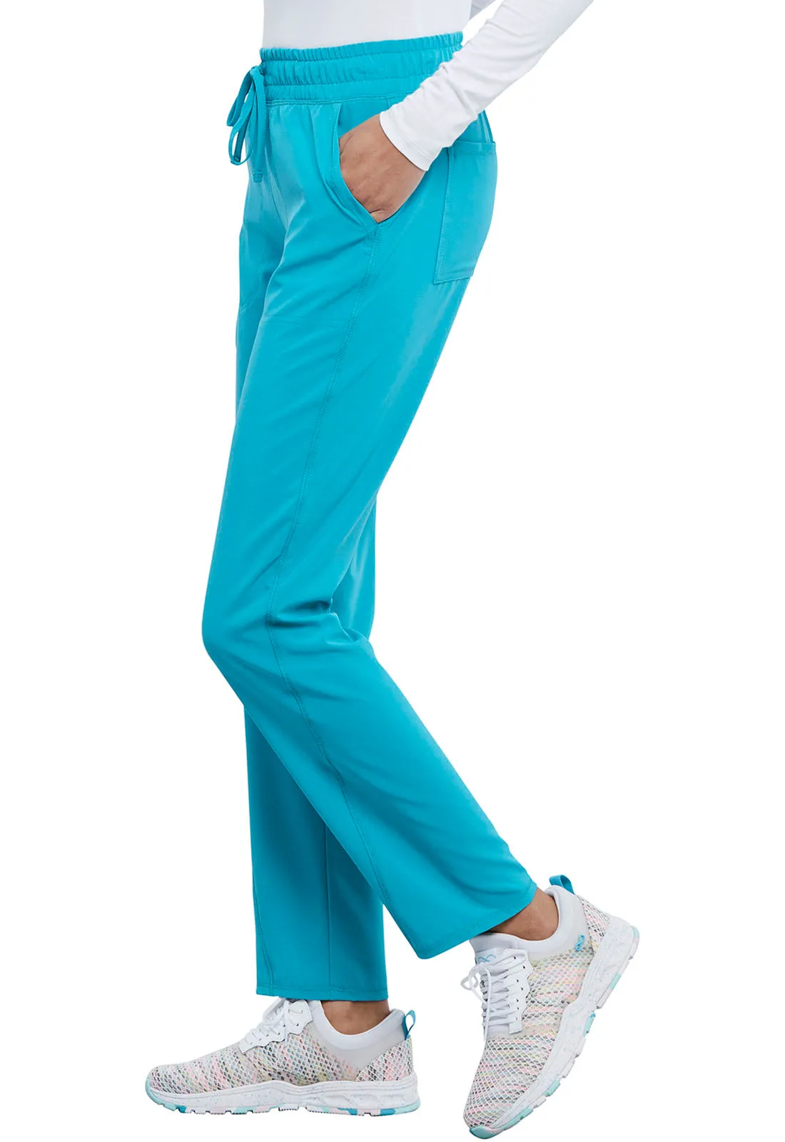 Allura CKA184 Mid Rise Drawstring Tapered Leg Pants Teal Blue