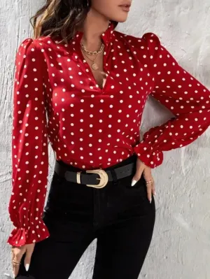 Amara Polka Dot V-Neck Puff Sleeve Blouse