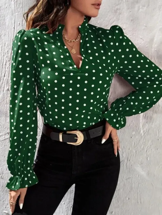 Amara Polka Dot V-Neck Puff Sleeve Blouse