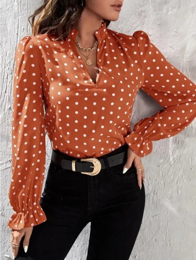 Amara Polka Dot V-Neck Puff Sleeve Blouse