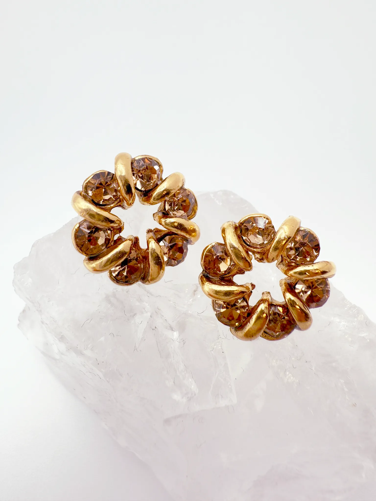 Amber Halo Crystal Stud Earrings