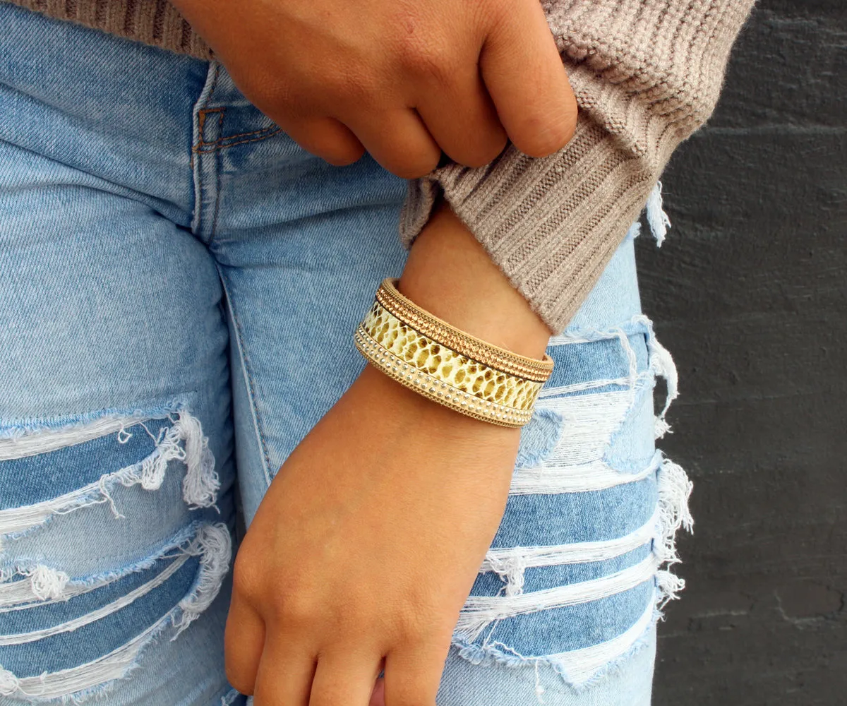 Animal Print Brown Sparkly Cuff Bracelet