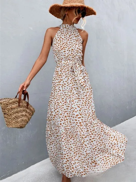 Aviana - Strappy halter jumpsuit dress with ruffles and polka dot print, bestseller