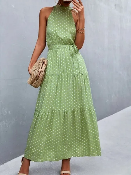 Aviana - Strappy halter jumpsuit dress with ruffles and polka dot print, bestseller
