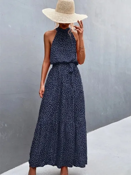 Aviana - Strappy halter jumpsuit dress with ruffles and polka dot print, bestseller