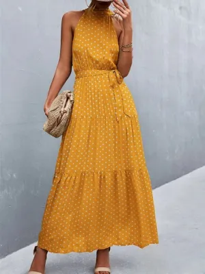 Aviana - Strappy halter jumpsuit dress with ruffles and polka dot print, bestseller