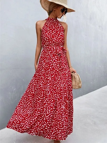 Aviana - Strappy halter jumpsuit dress with ruffles and polka dot print, bestseller
