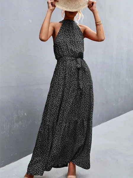 Aviana - Strappy halter jumpsuit dress with ruffles and polka dot print, bestseller