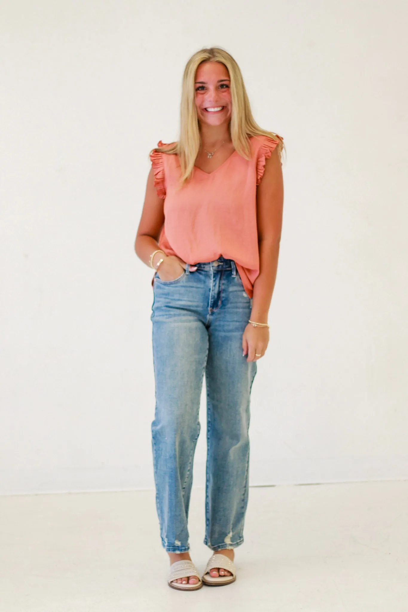 Azure Aura Sleeveless Blouse in Terracotta