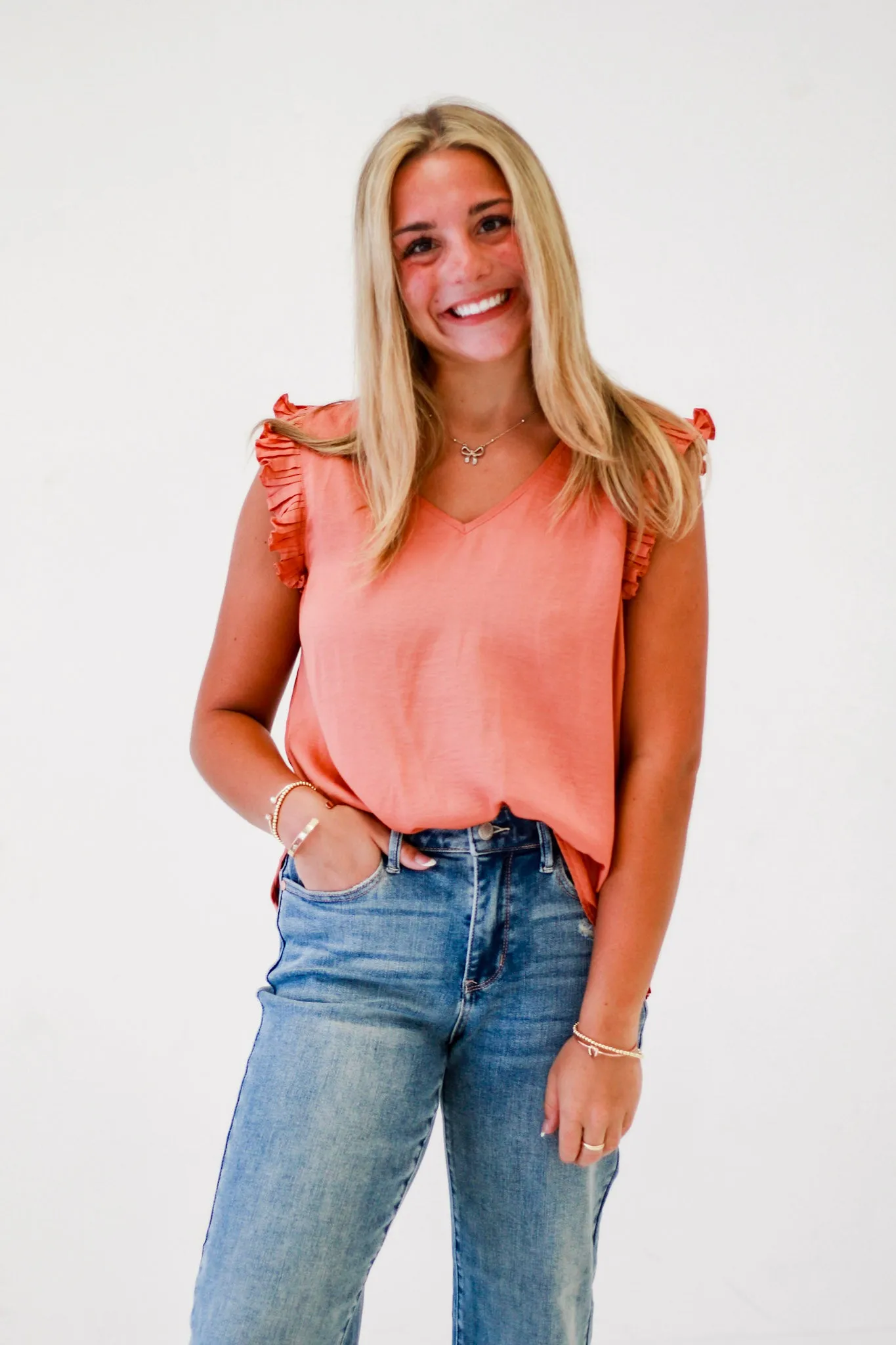 Azure Aura Sleeveless Blouse in Terracotta