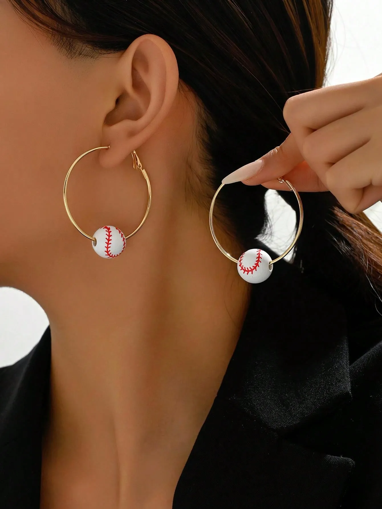Baseball Bead Round Hoop Earrings
