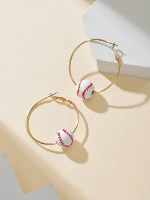 Baseball Bead Round Hoop Earrings