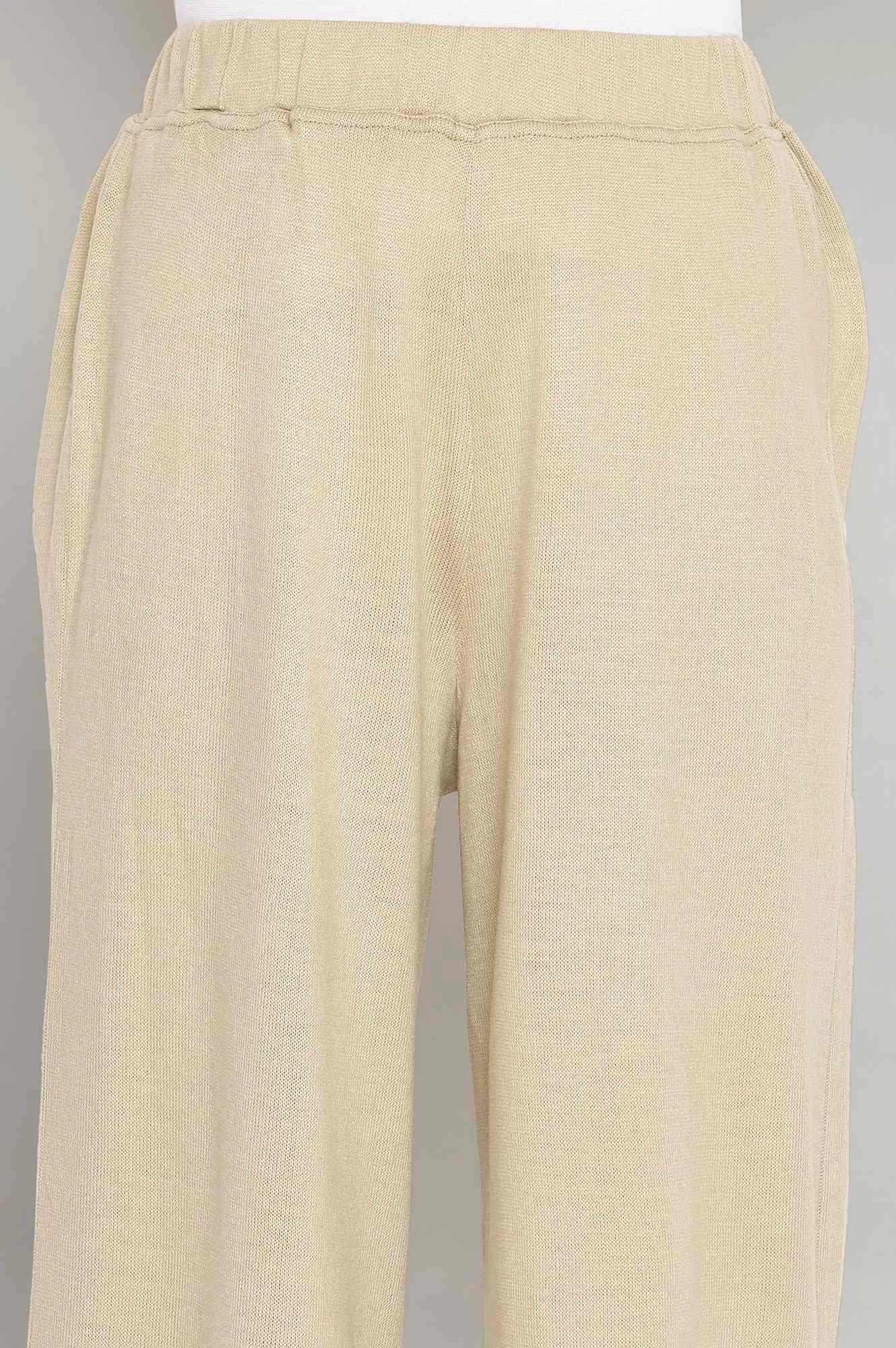 Beige Festive Palazzo Pants